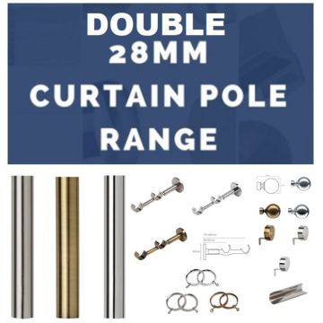 28mm Double Curtain Pole Range 3 Colours 2 Finial Options