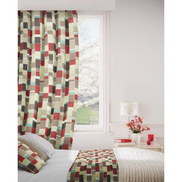 Jitterbug 480 Red Beige Curtains Room Shot Mock up